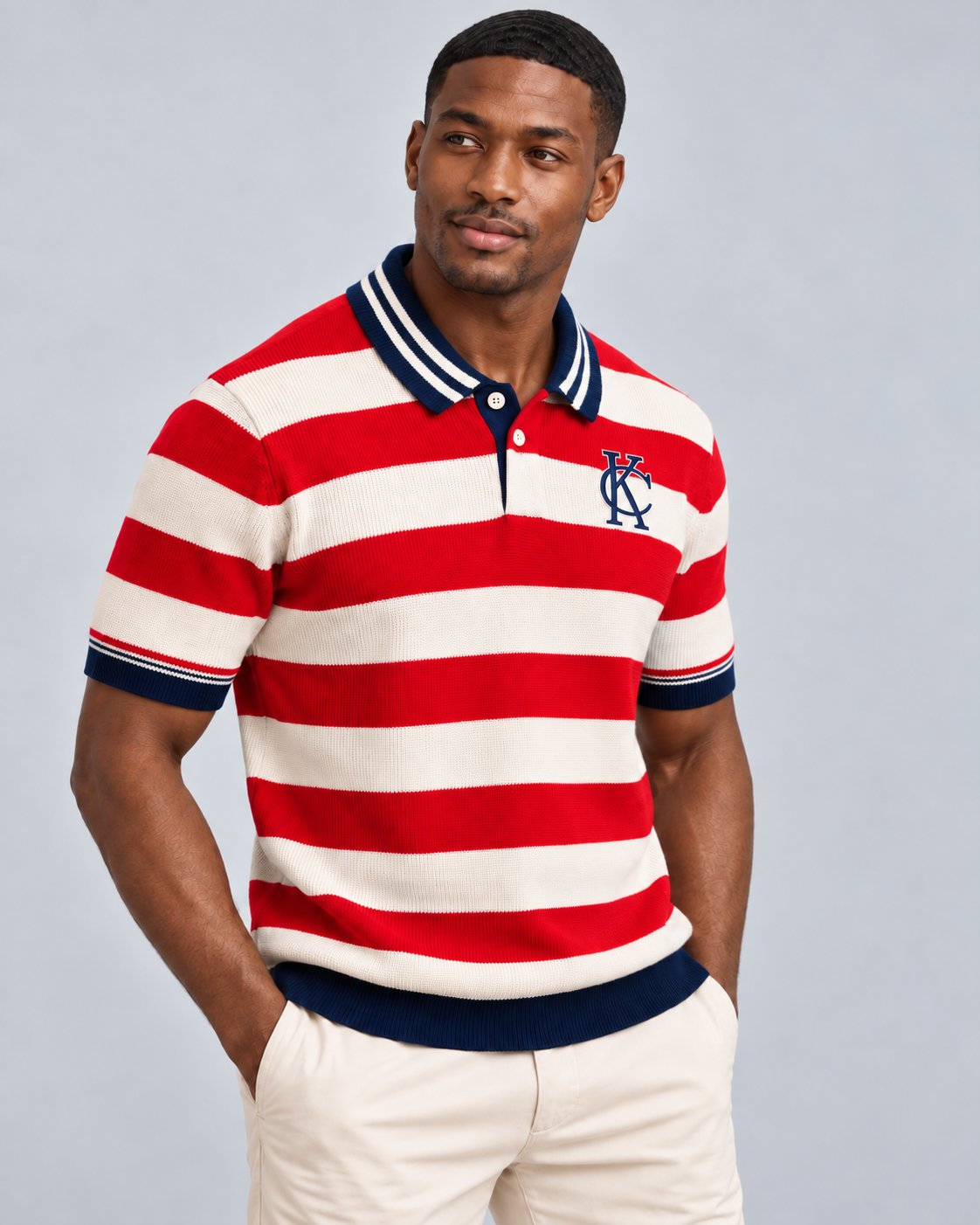 Krischen Red and White Knit Polo