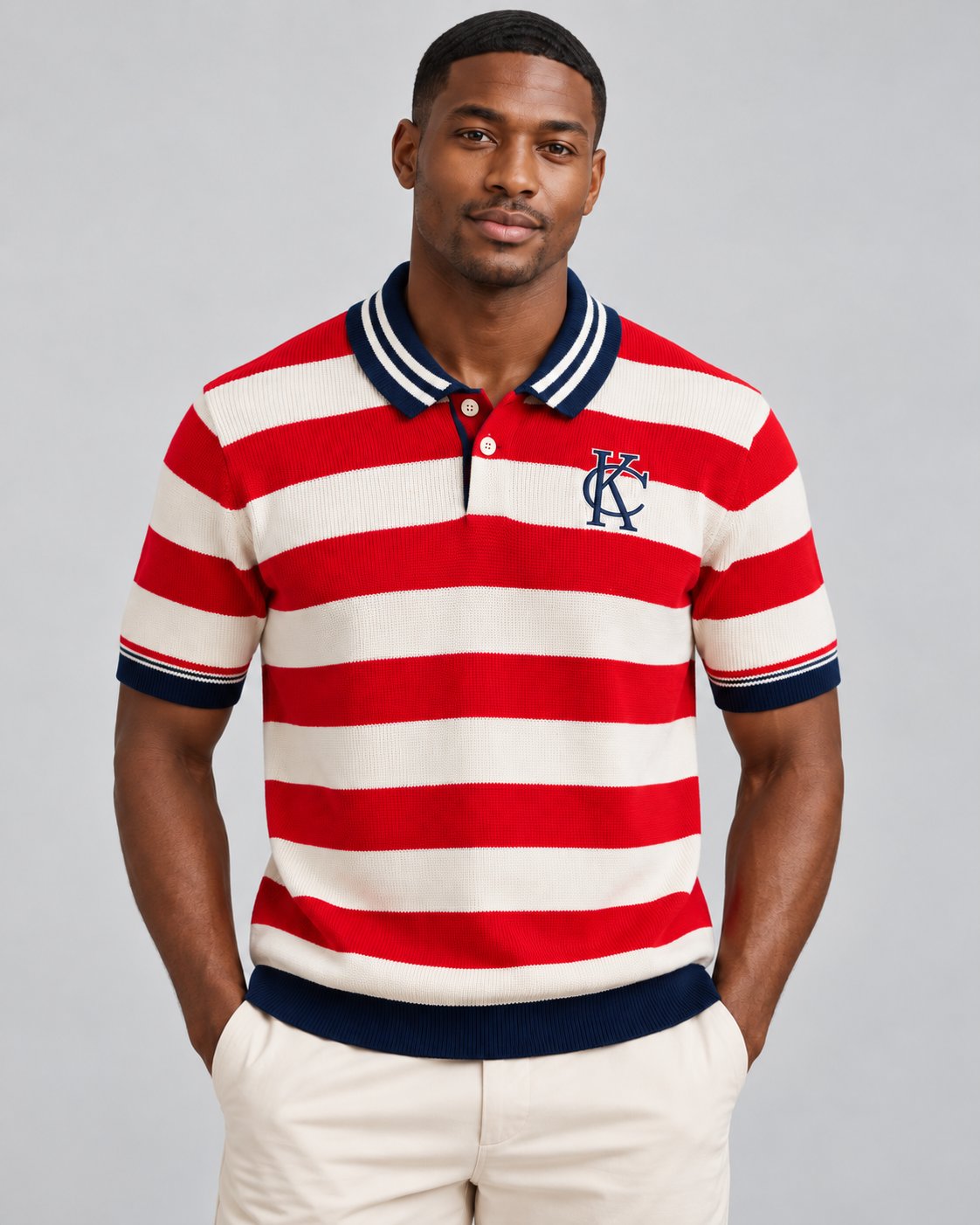 Krischen Red and White Knit Polo