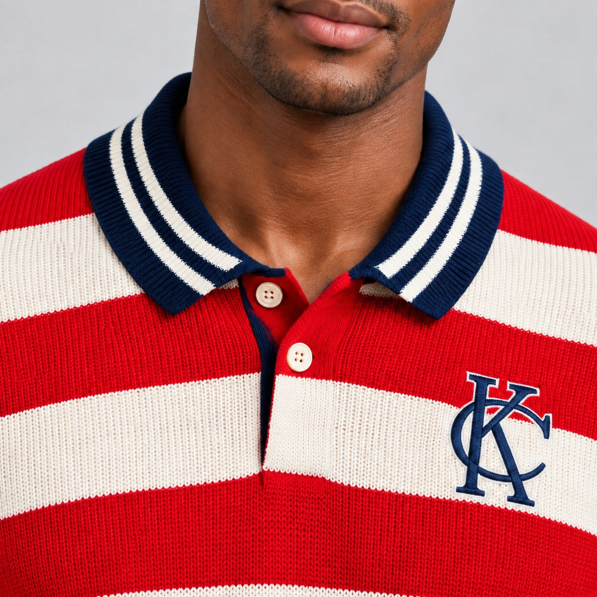 Krischen Red and White Knit Polo