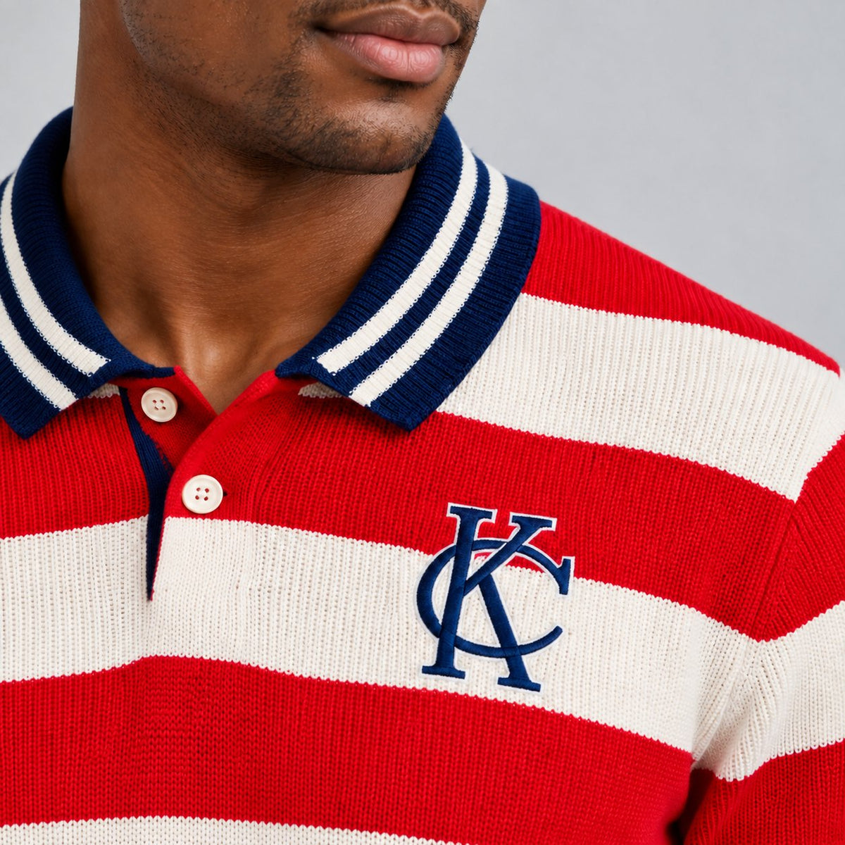Krischen Red and White Knit Polo