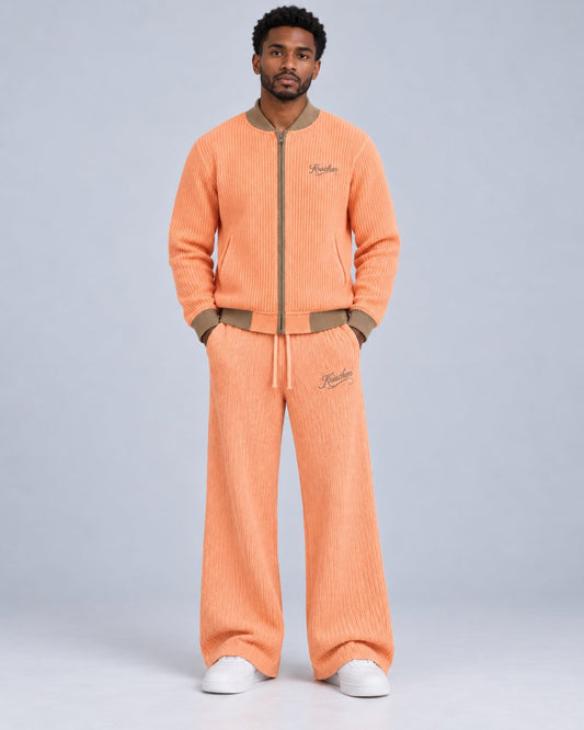 Krischen Peach Cable Knit Jogging Suit, Matching Set — front view