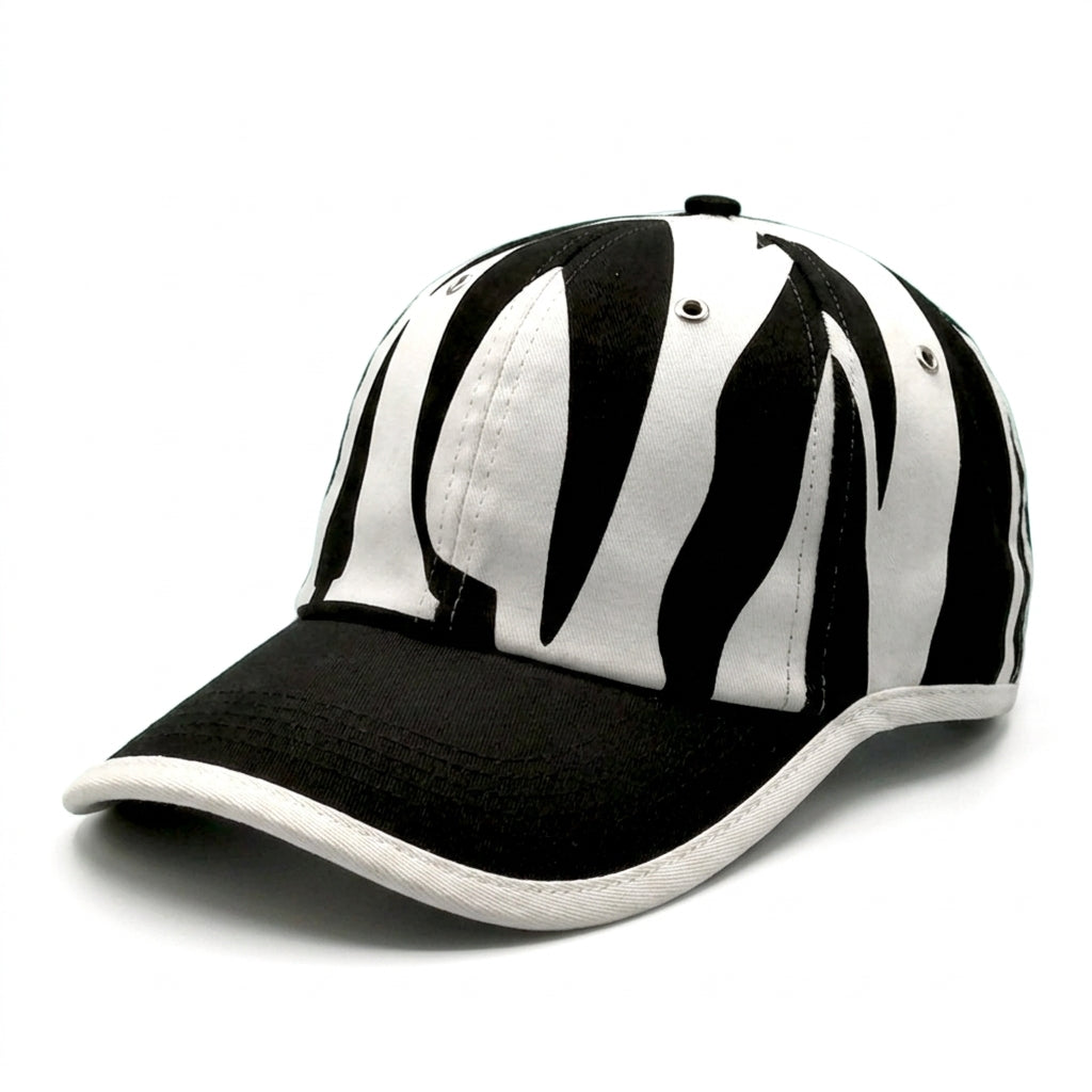 Big KRISCHEN Logo Zebra Print Baseball Cap - Studio Front View
