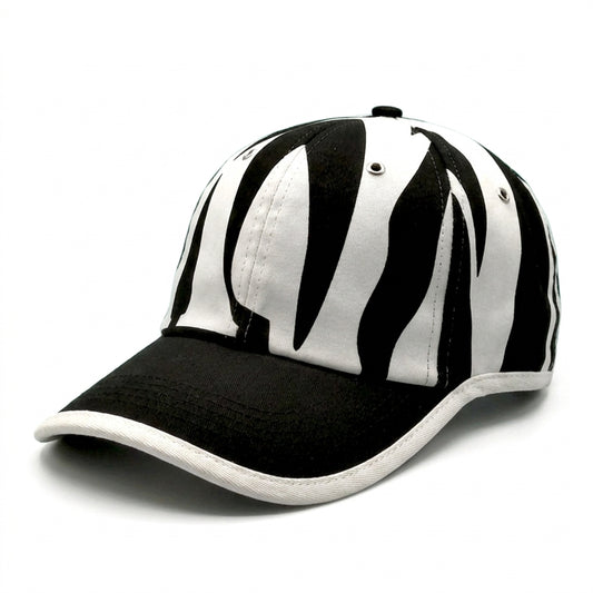 Big KRISCHEN Logo Zebra Print Baseball Cap - Studio Front View
