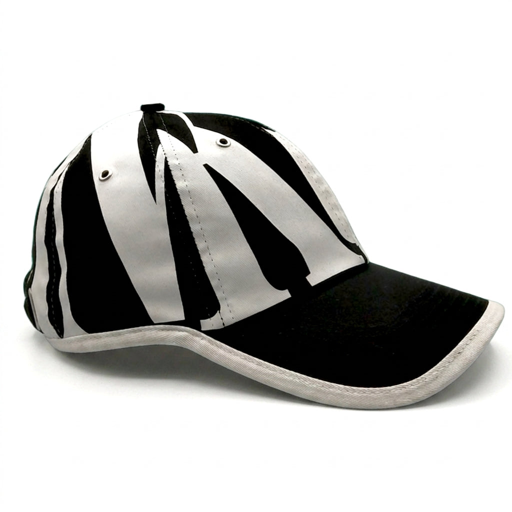 Big KRISCHEN Logo Zebra Print Baseball Cap - Studio Side-Profile View