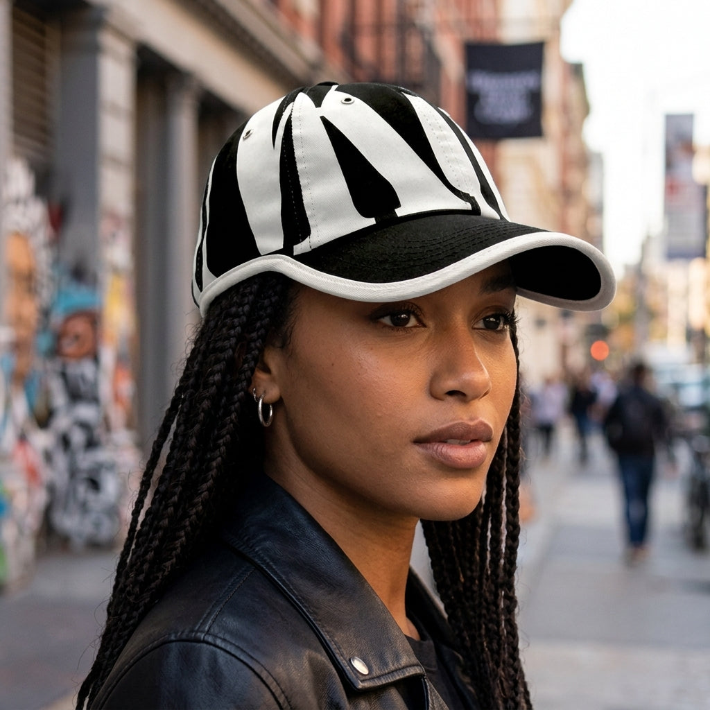 Big KRISCHEN Logo Zebra Print Baseball Cap - Streetwear Model Styling