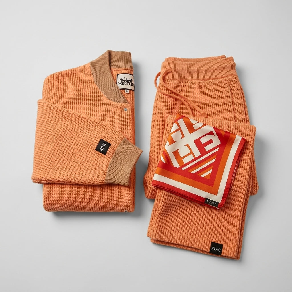 Krischen Peach Waffle Knit Set studio presentation folded