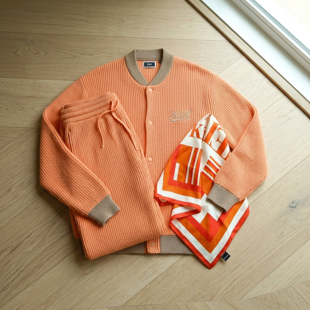 Minimalist flat lay of Krischen Peach Waffle Knit Set