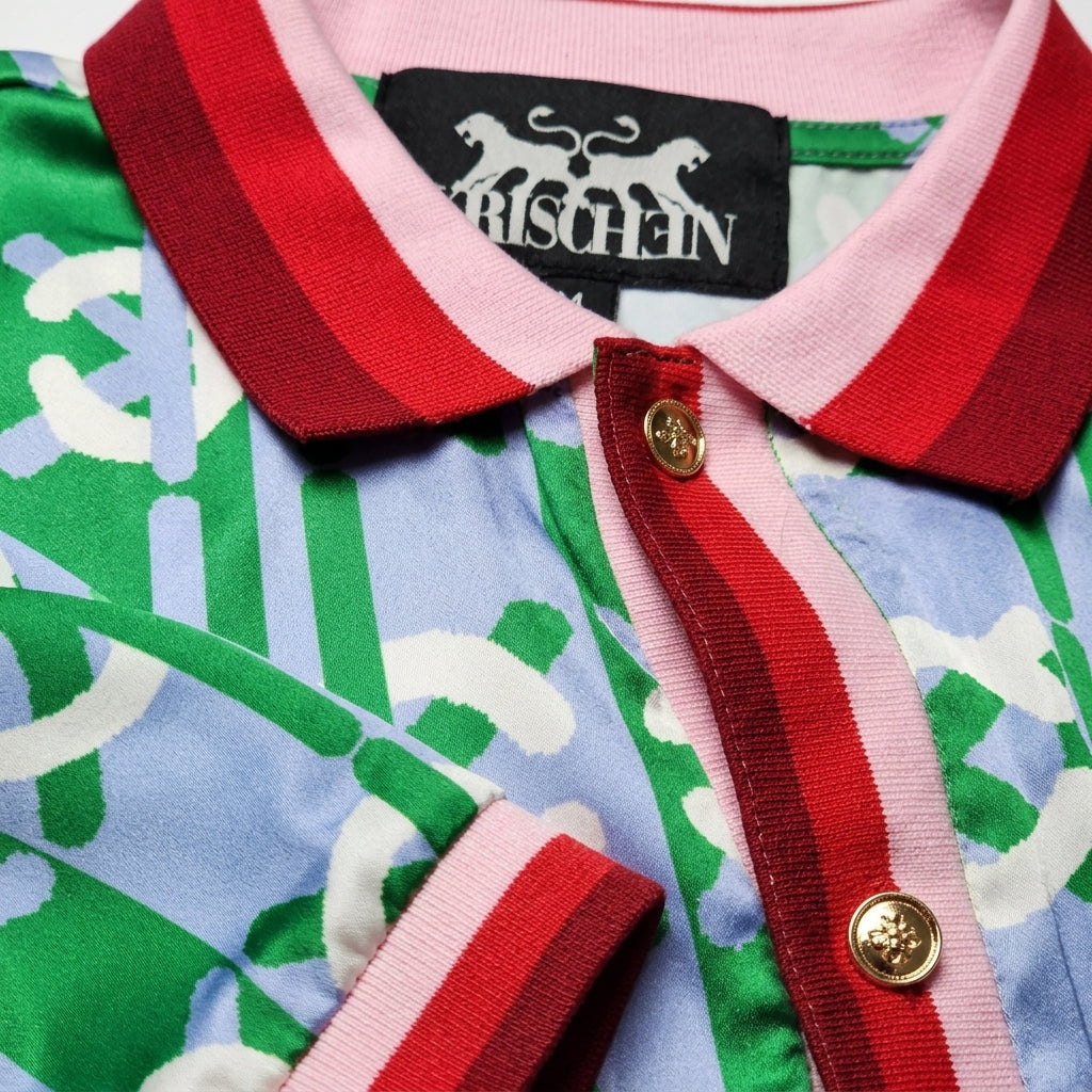 Close-up fabric details of KC monogram unisex shirt showing smooth texture